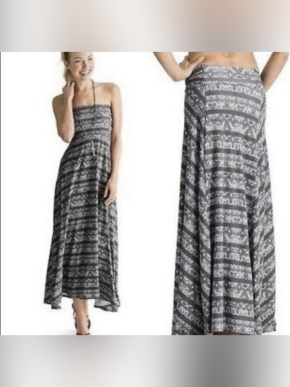 * Athleta Gray Strapless Patterned Dress or Maxi Skirt SZ Small *